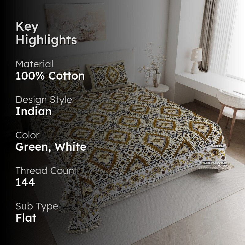 PrestigeSleep Cotton Bedsheet (Olive) - 144 TC media 2