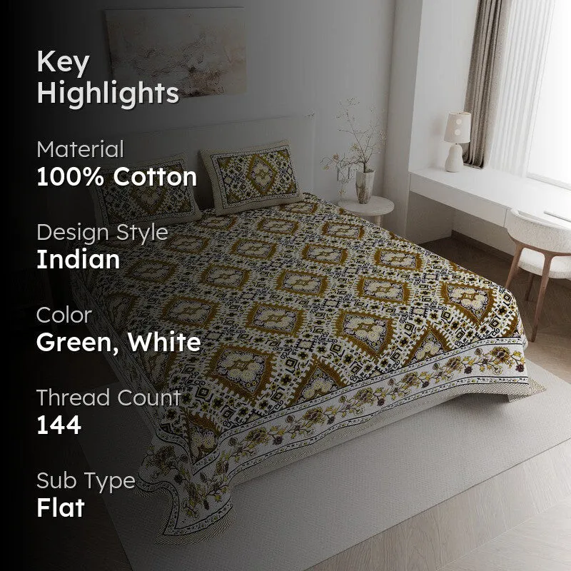 PrestigeSleep Cotton Bedsheet (Olive) - 144 TC media 2