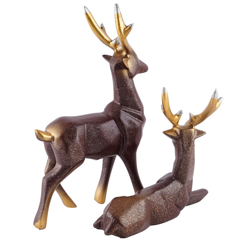 Opulent Stag Painted Polyresin Show Piece (Coffee) - Set Of Two media 5