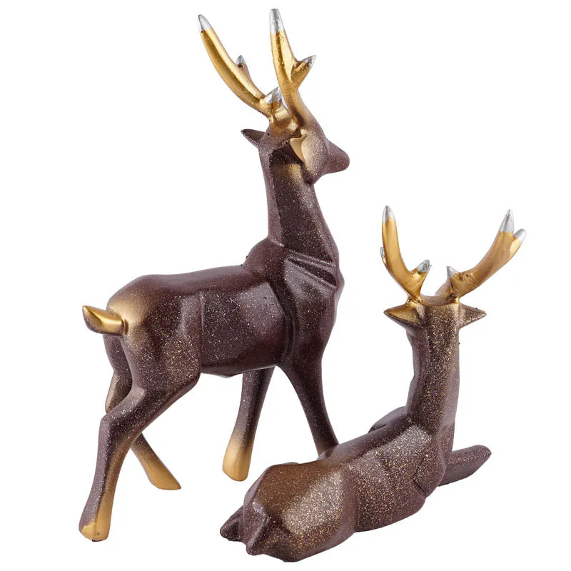 Opulent Stag Painted Polyresin Show Piece (Coffee) - Set Of Two media 5