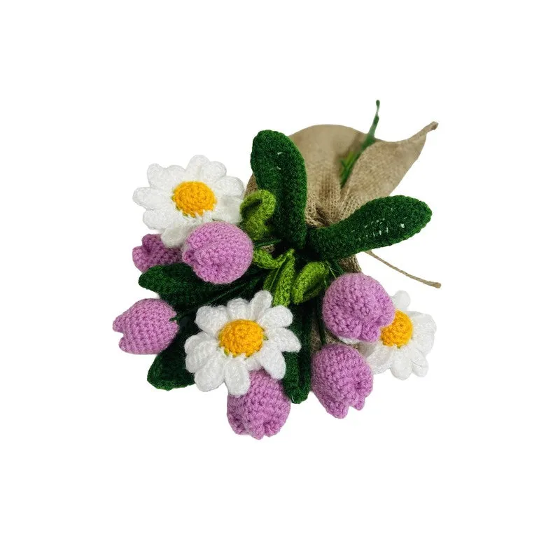 Crochet Handmade Tulip Bouquet (Purple,White) - Set Of Nine media 3