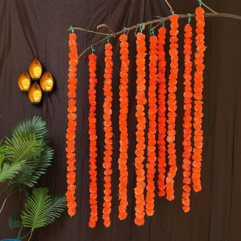 Faux Marigold Decorative Toran (Orange) - Set Of Ten media 1