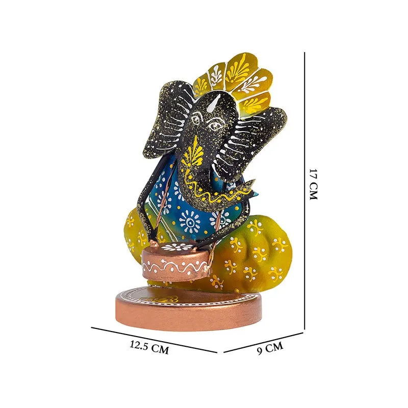 Ganesh Playing Damru Iron Handcrafted Idol media 7
