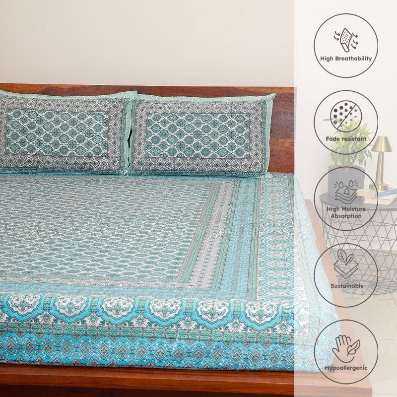 Neelambari Jaipuri Cotton Bedsheet (Sky Blue) - 144 TC media 3
