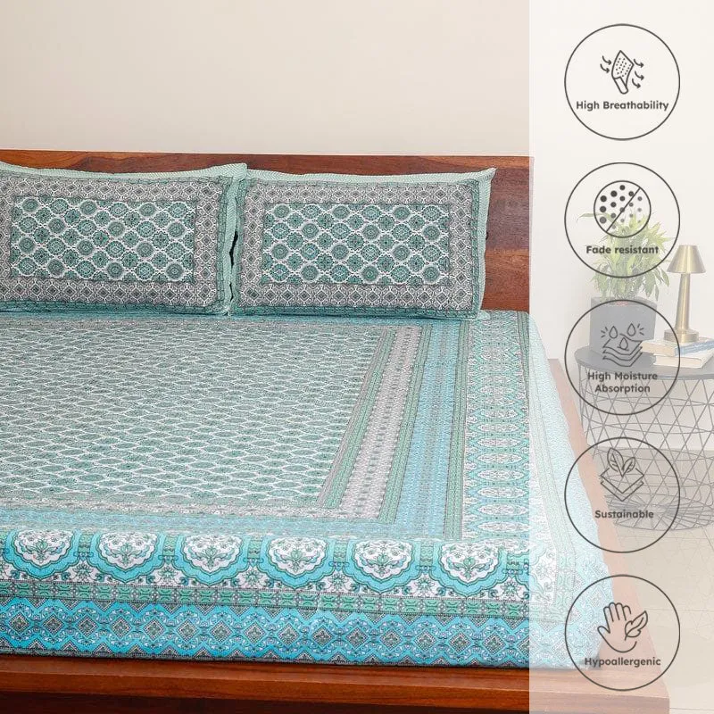 Neelambari Jaipuri Cotton Bedsheet (Sky Blue) - 144 TC media 3