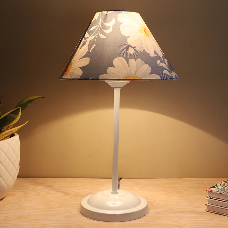 Daisy Blooms Plane Printed Metal Table Lamp - Blue,Whitte