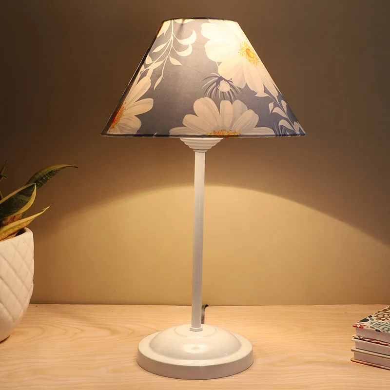 Daisy Blooms Plane Printed Metal Table Lamp - Blue,Whitte media 1
