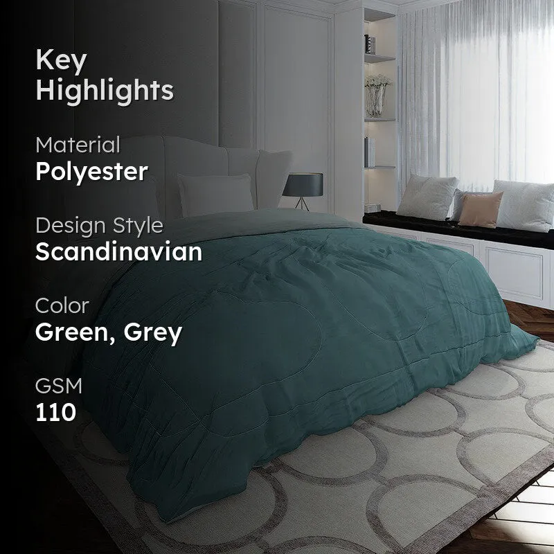 Monte Carlo Softelle Solid Polyester Reversible Comforter (Green & Grey) - 110 GSM media 2