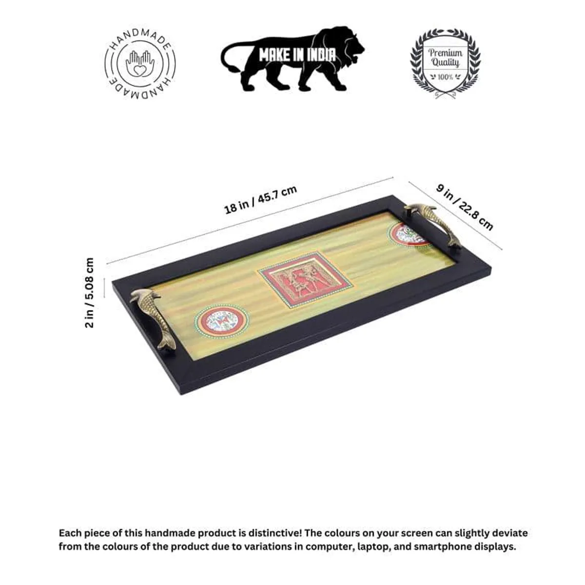 Aran wooden tray shown with visible length, width and height proportions