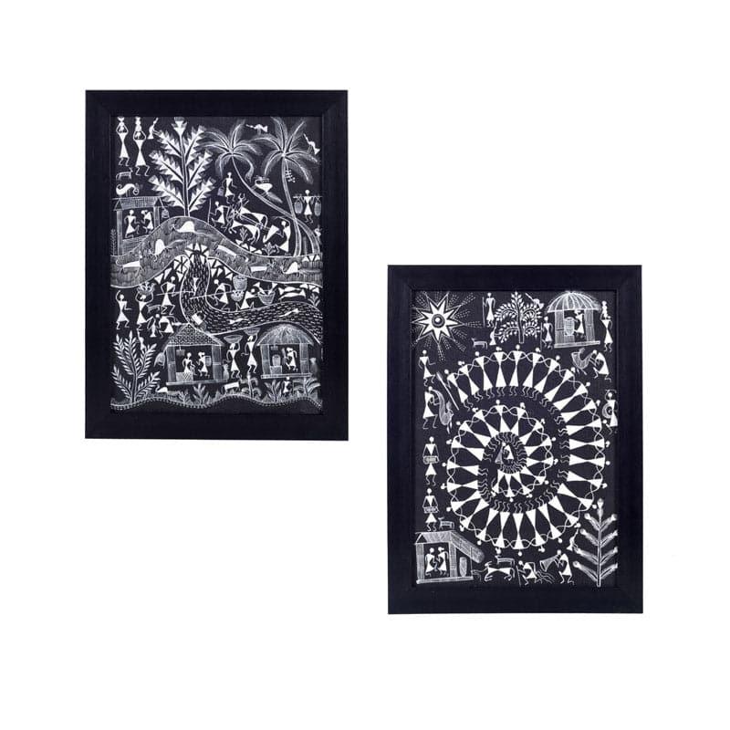 Mila Warli Canvas Wall Art - Set Of Two media 3