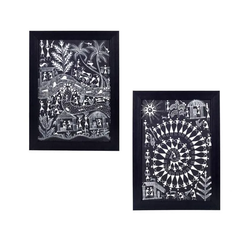 Mila Warli Canvas Wall Art - Set Of Two media 3