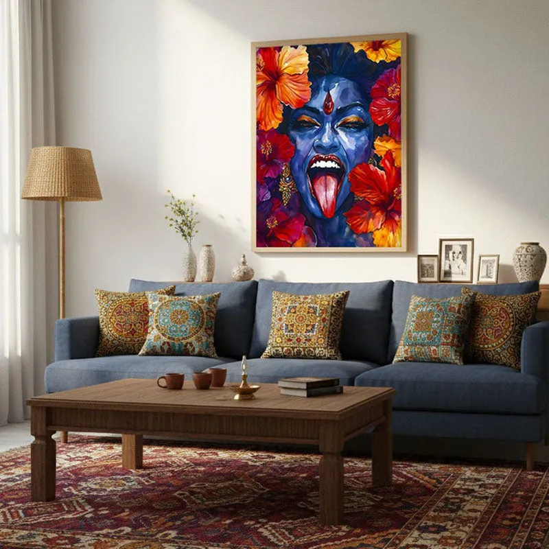 Mahakali Spiritual Archival Paper Wall Painting - Natural Brown Frame media 4