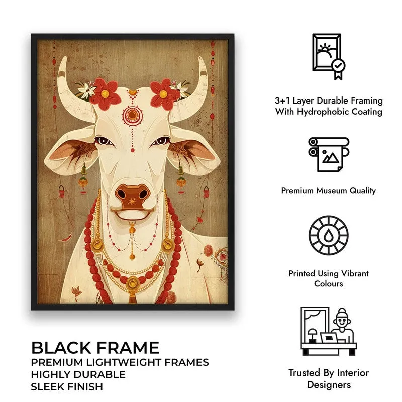 Sacred Cow Folk Art Canvas Wall Painting With Black Frame media 10