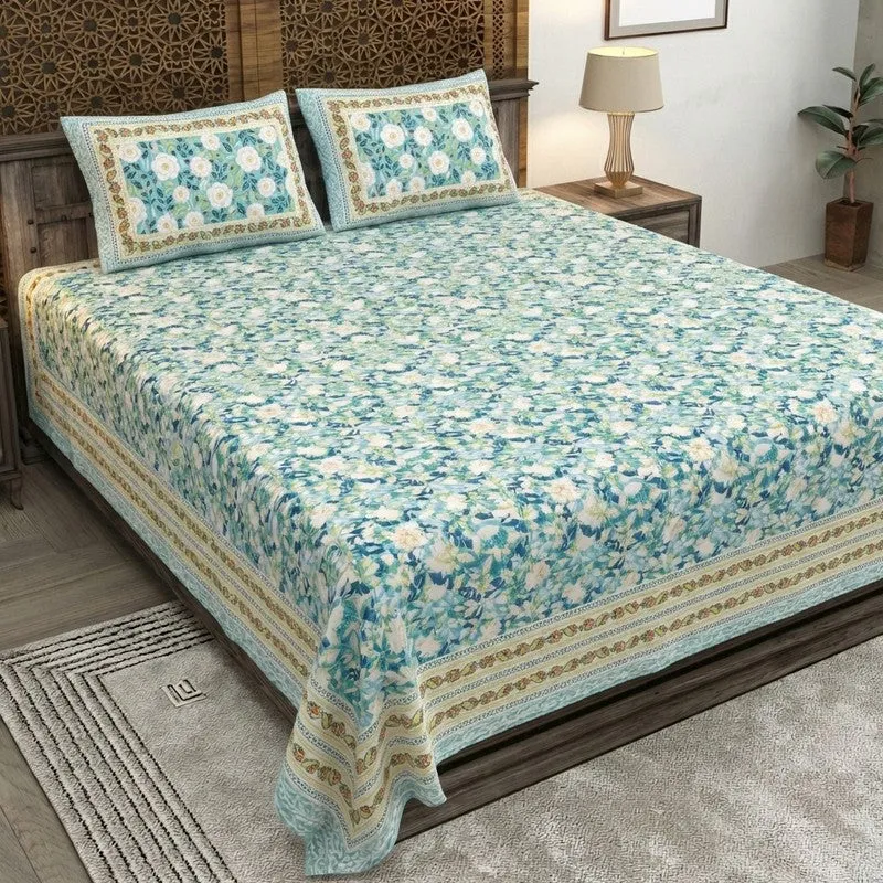 Loomva Cotton Bedsheet (Teal,Green) - 240 TC media 1