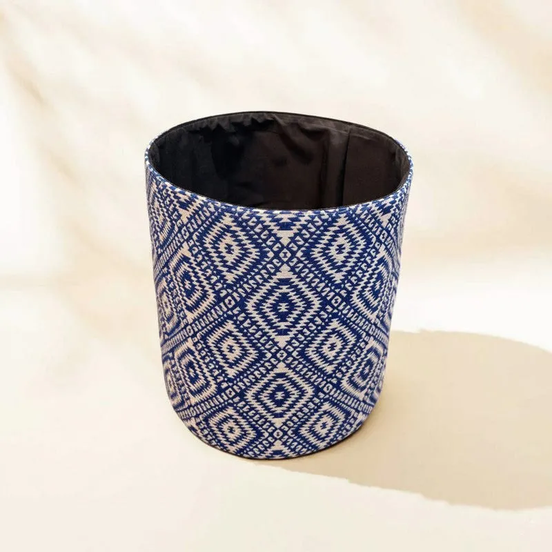 Diamond Motif Cotton Laundry Basket - Blue & White media 4