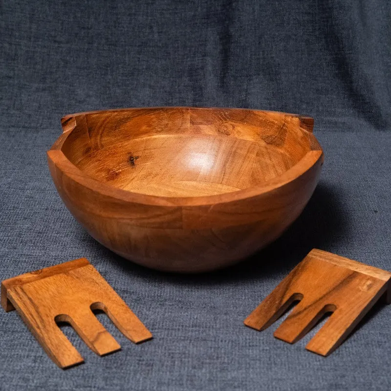 Artisan Carved Wood Salad Bowl With Hands (750 mL) - Three Piece Set media 7