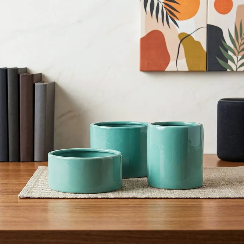 Ugaoo Lilac Stories Ceramic Pot (Aqua Green) - Set Of Three media 1