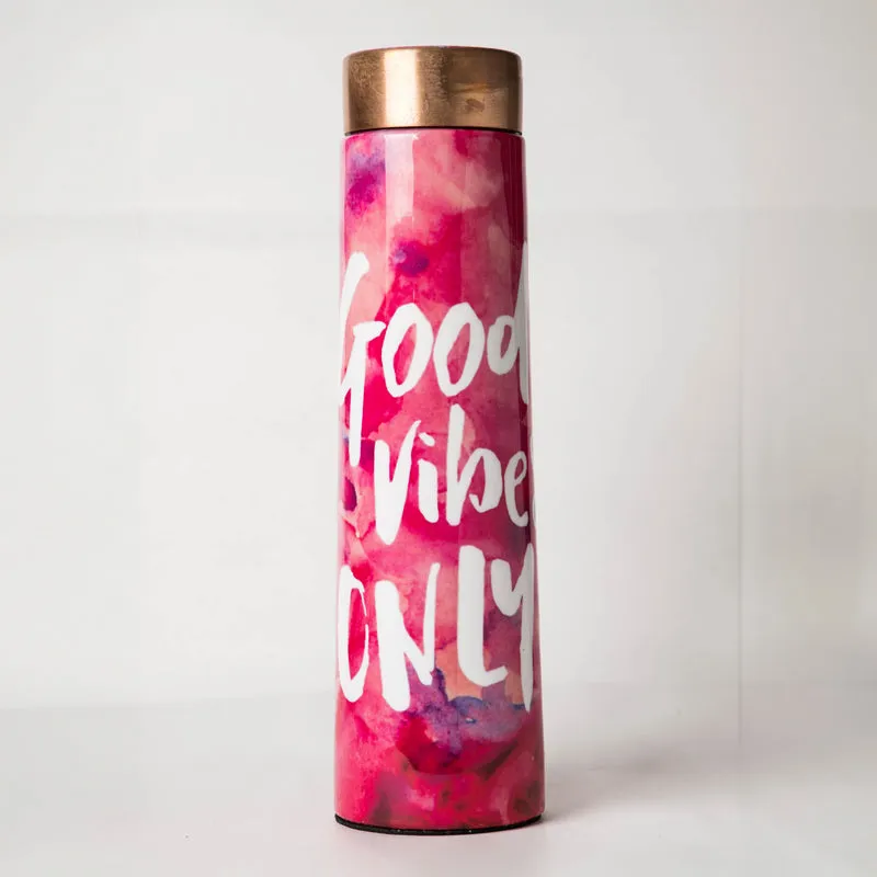 Pink Good Vibes Only Copper Water Bottle - 950 mL media 4