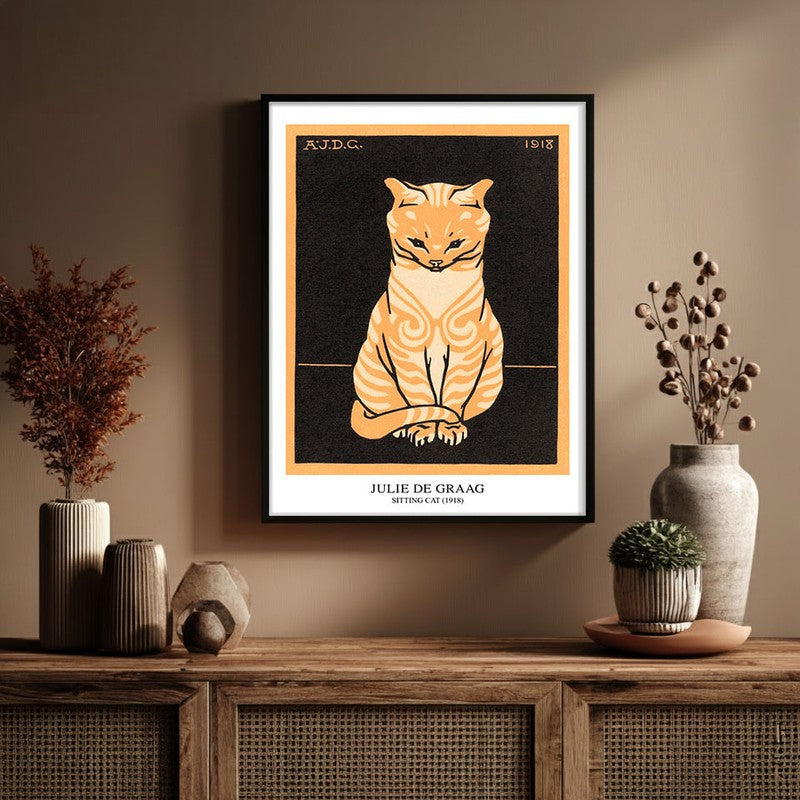 Sitting Cat Julie De Graag Archival Canvas Wall Painting - Black Frame