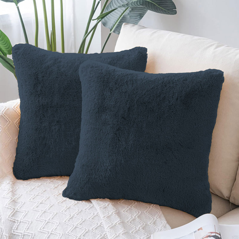 Cozy Puff Fur Cushion Cover Set (Black) - Set Of Two