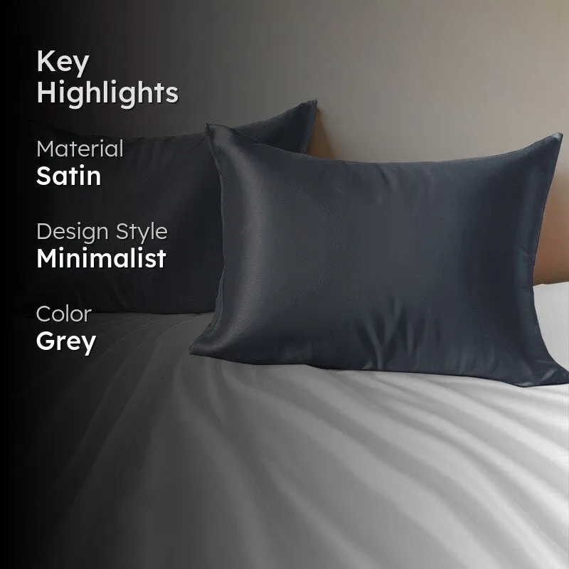 SilkenAura Satin Pillow Cover with a Scrunchy (Grey) - Set Of Two media 2