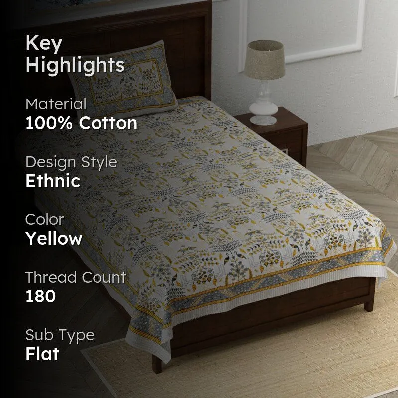 Evie Printed Cotton Bedsheet (Yellow) - 180 TC media 2