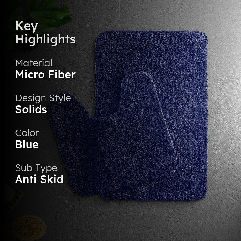 Helen Anti Skid Bath Mat & Contour Mat (Blue) - Set of Two media 2