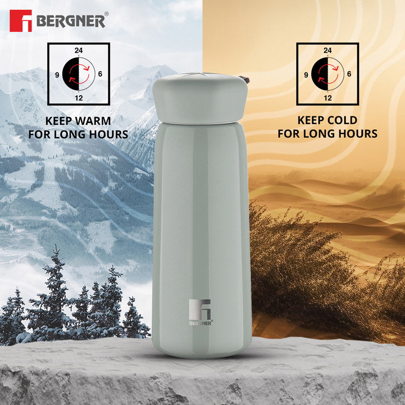 Bergner Walking Lily Luxe Thermosteel Hot and Cold Flask (Grey) - 400 mL - 400 ML