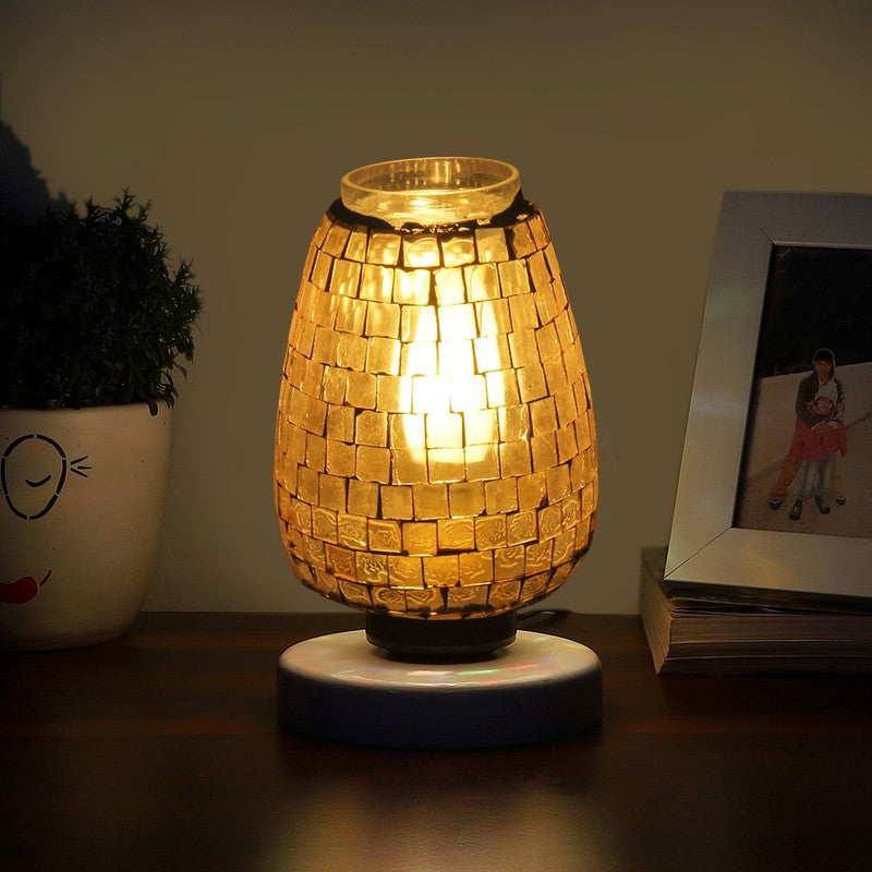 Lurella Mosaic Glass Table Lamp With Wooden Base - Multicolor