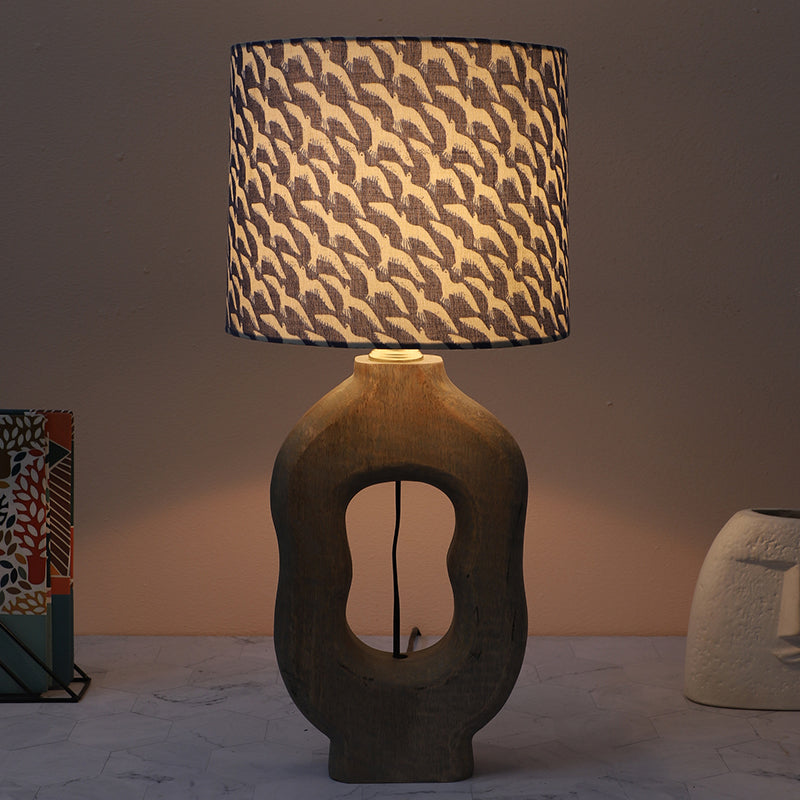 Glara Hewn Printed Mango Wood Table Lamp - Black,White,Brown