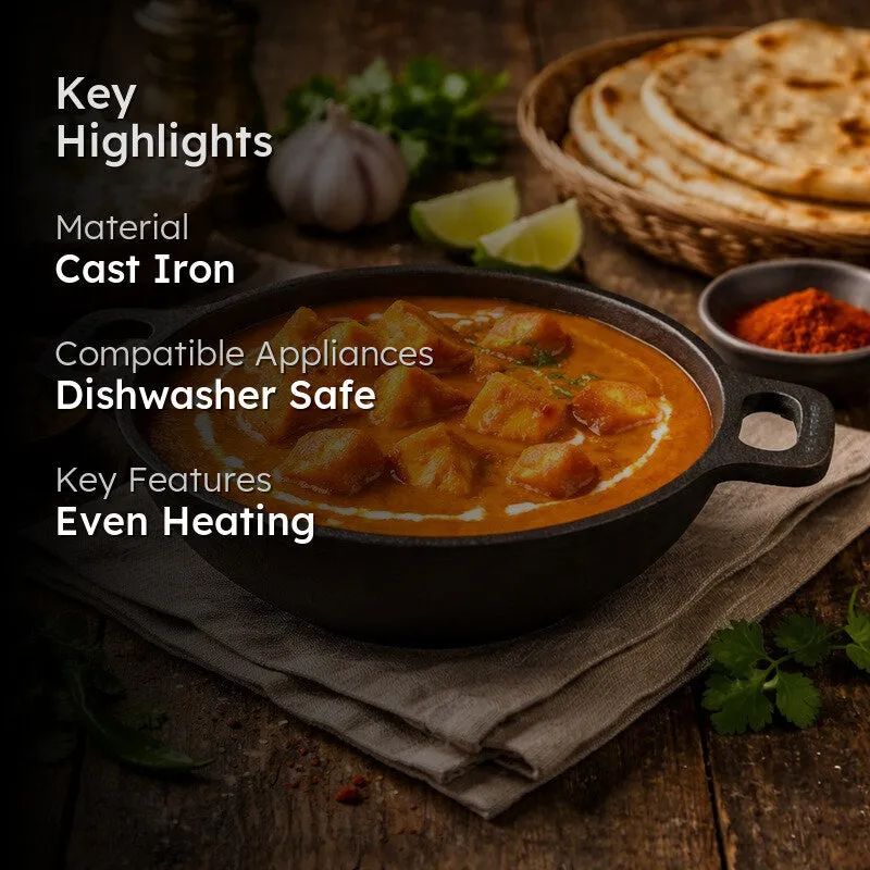 Solara Brewora Cast Iron Kadhai Without Lid - 2300 mL/10 Inch media 2