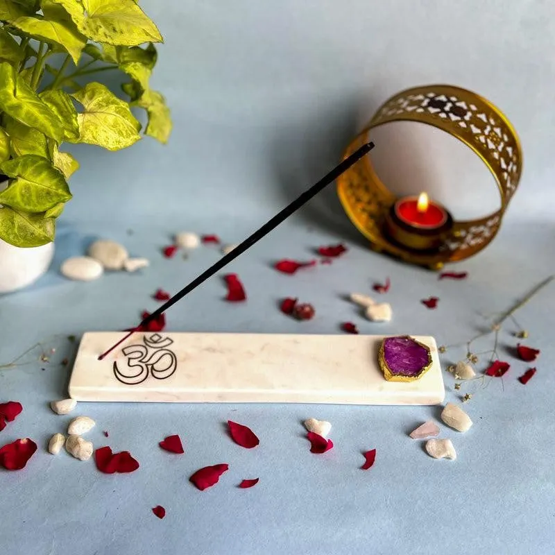 Om Marble Incense Holder With Agate Plating - Pink media 3