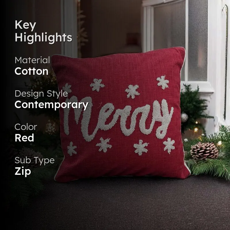 Scarlet Joy Cotton Christmas Cushion Cover media 2
