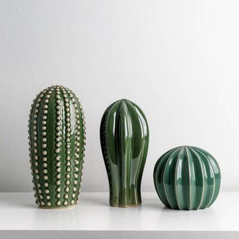 Textured Cactus Ceramic Decorative Accent - Set of Three media 8