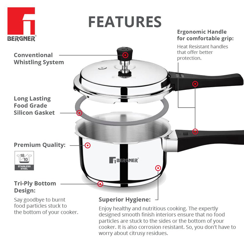 Bergner Stainless Steel Pressure Cooker With Outer Lid - 5000 mL media 4