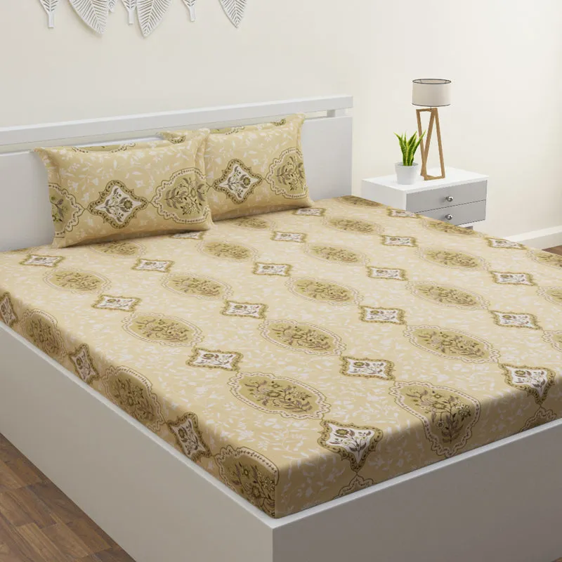 Serene Sleep Cotton Bedsheet (Beige) - 144 TC media 1