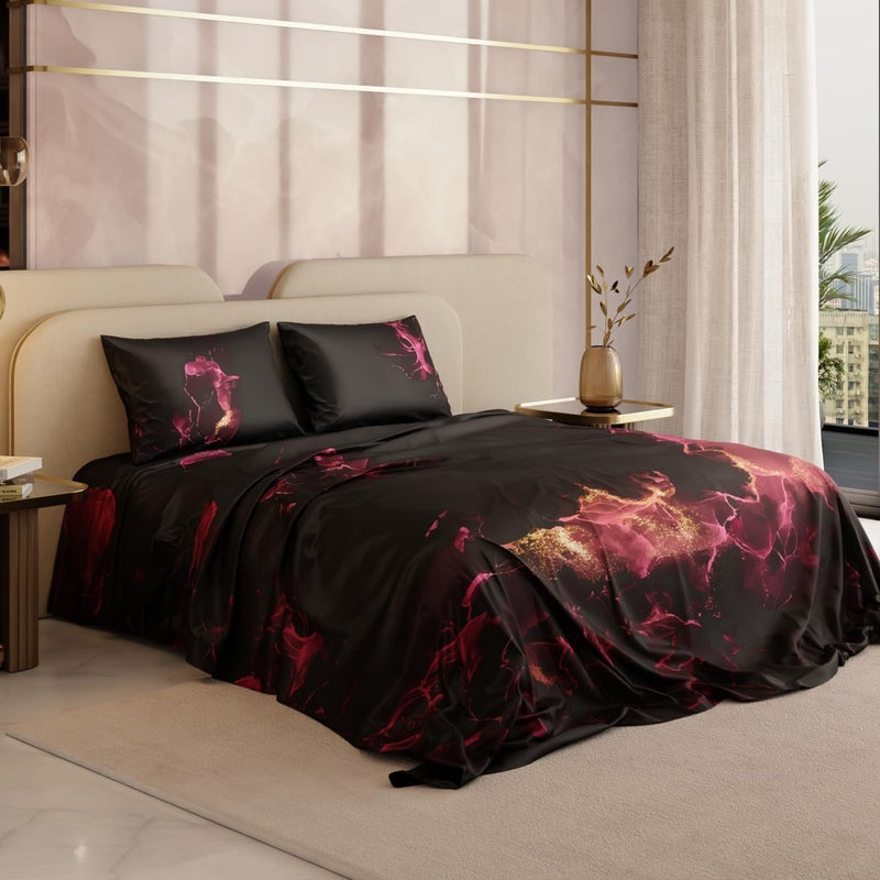 Shadows of the Flame Satin Bedsheets - 150 GSM