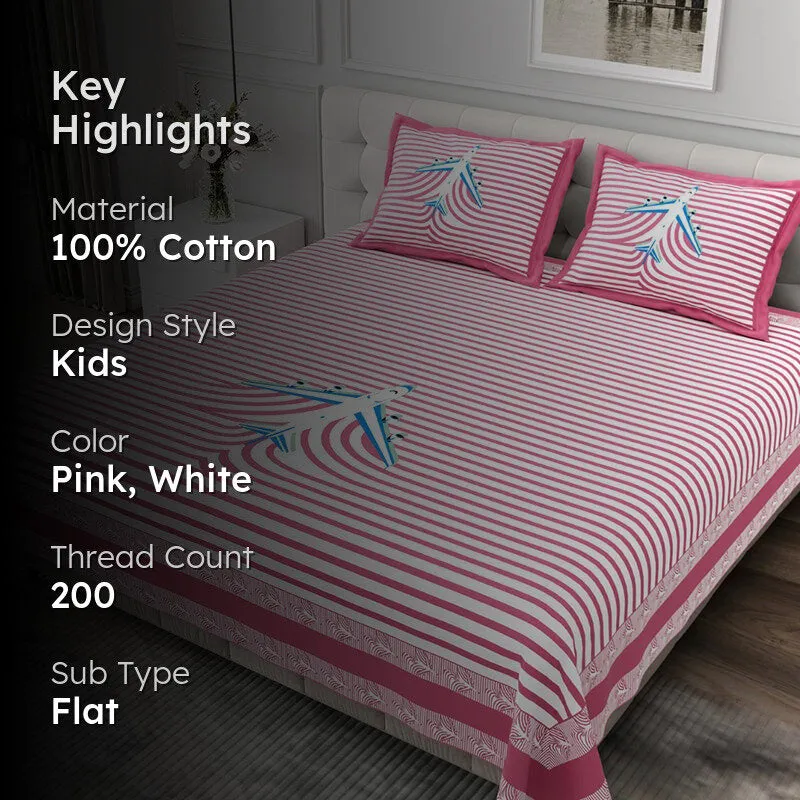 Illusion Stripey Flight Cotton Bedsheet (Pink) - 200 TC media 2