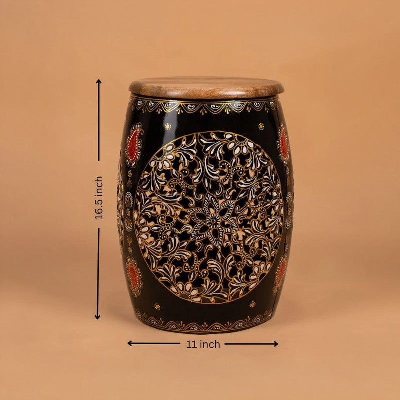 Floral Cutwork Drum Iron Stools - Black media 7