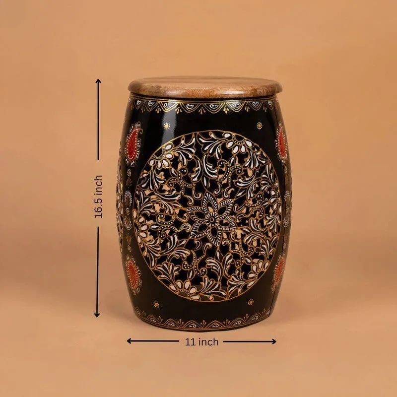 Floral Cutwork Drum Iron Stools - Black media 7