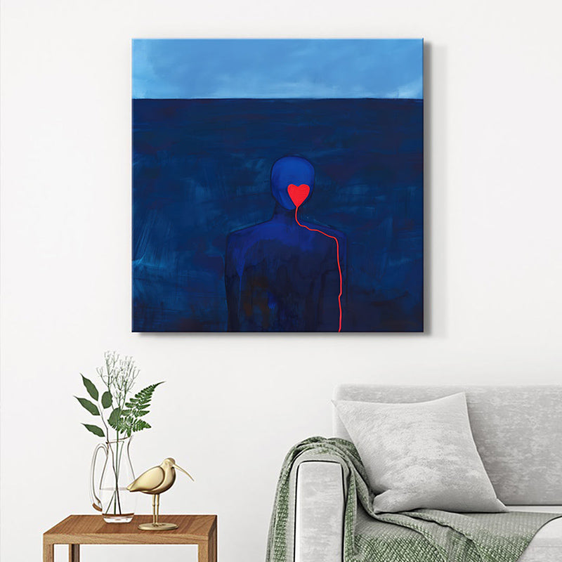 Red Heart In Blue Ocean Wall Painting