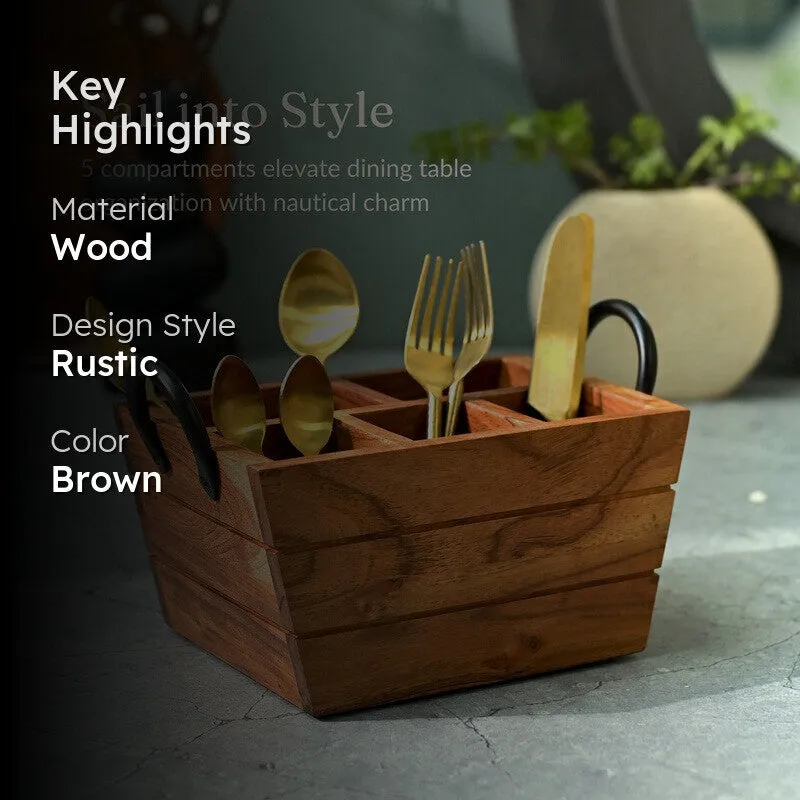 Veda Acacia Wood Cutlery Holder media 2