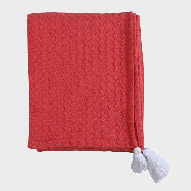 Tender Loom Knitted Cotton Throw (Red) - Two Piece Set media 3