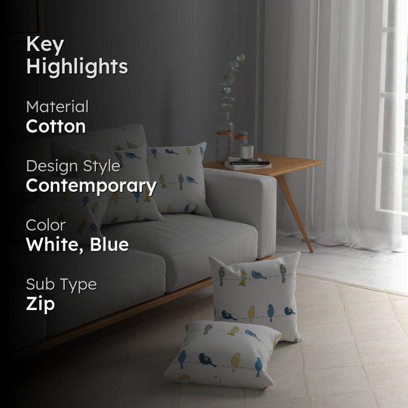 Urban Space Contemporary White & Blue Cotton Cushion Covers - Set Of Five media 2