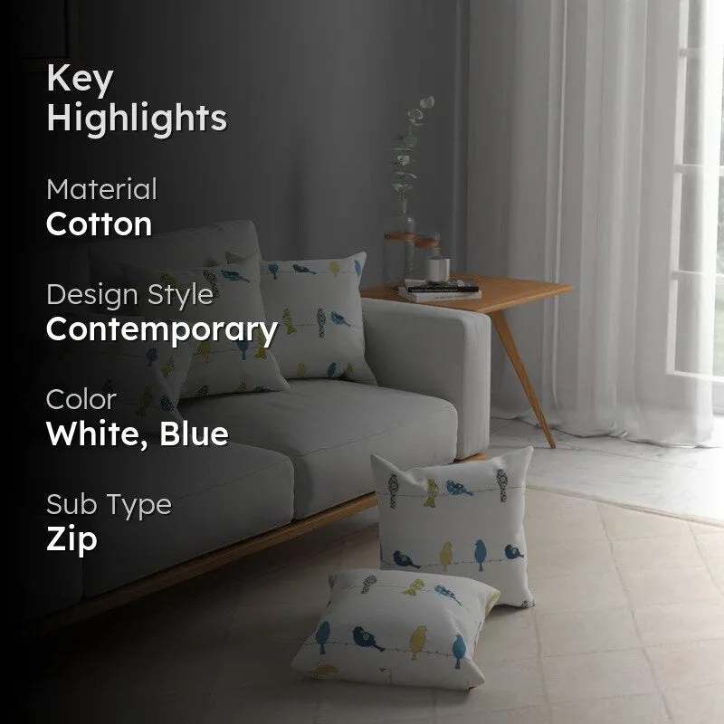 Urban Space Contemporary White & Blue Cotton Cushion Covers - Set Of Five media 2
