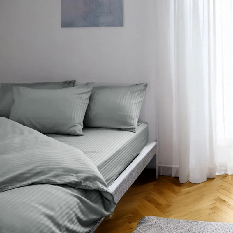 Stripe Charm Cotton Duvet Cover - Light Grey media 1
