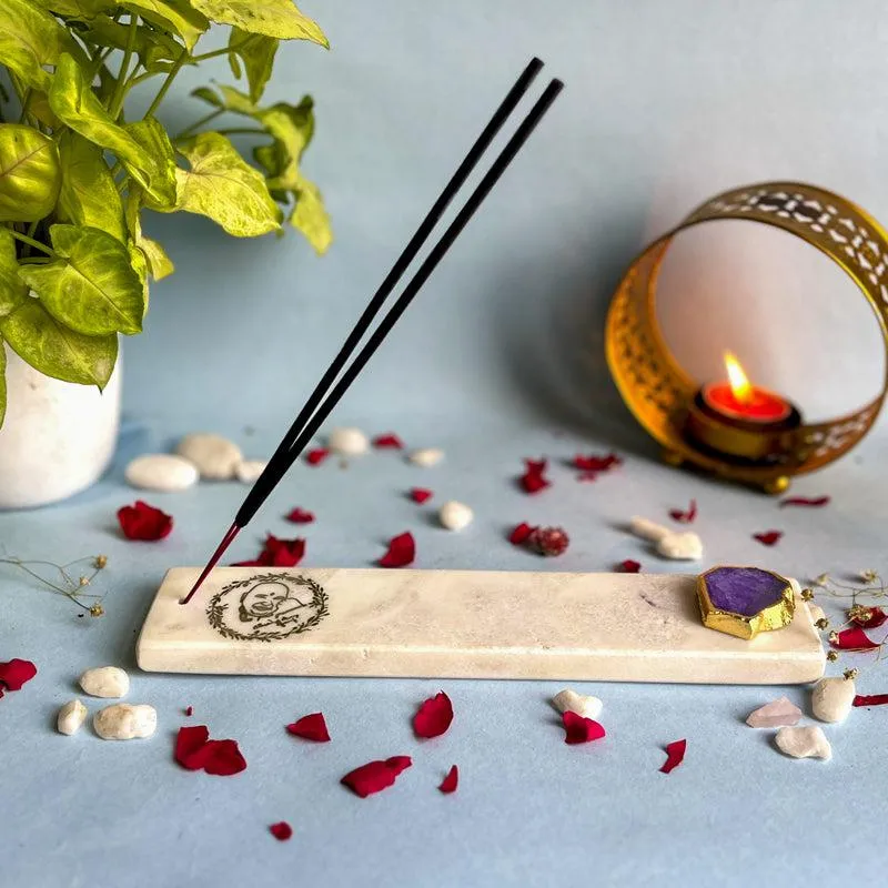 Guruji Marble Incense Holder With Agate Plating - Purple media 4