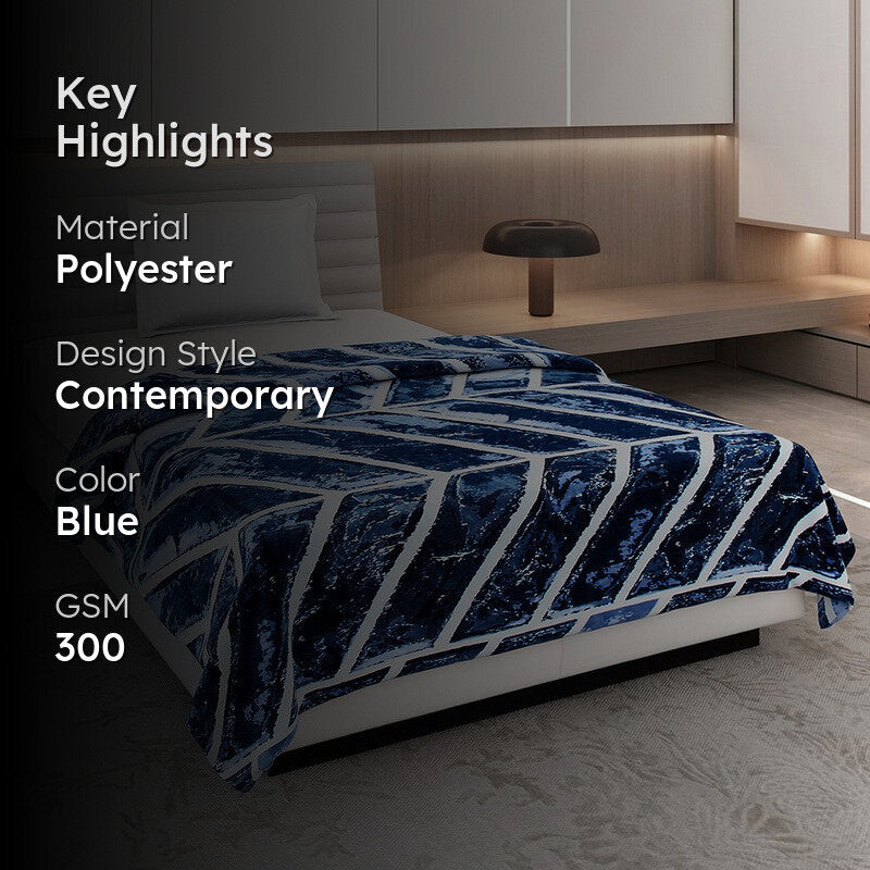 Monte Carlo Veluna Geometric Print Polyester Blanket (Blue) - 300 GSM media 2