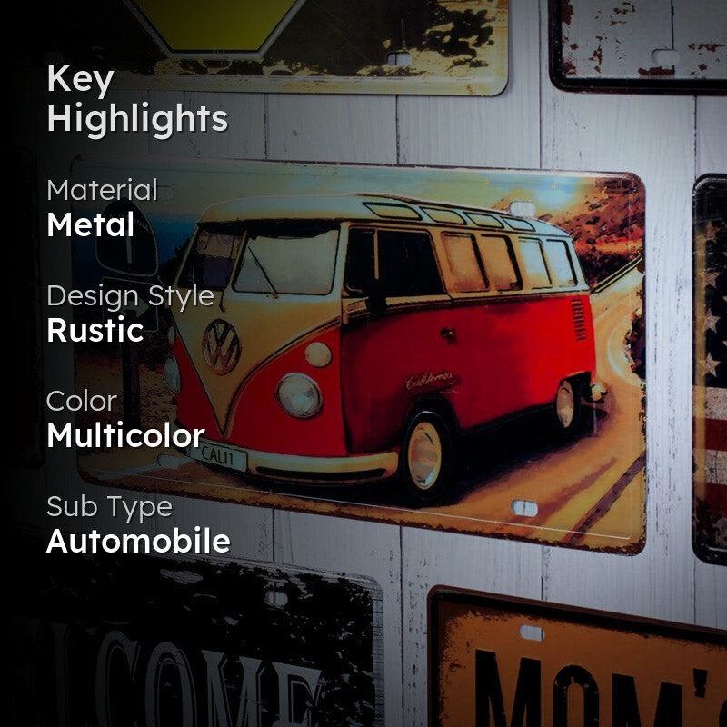 Volkswagen Red Van Metal Wall Accent media 2