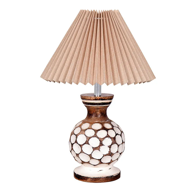 French Pleat Bubble Wooden Table Lamp - Beige,Brown,White media 3